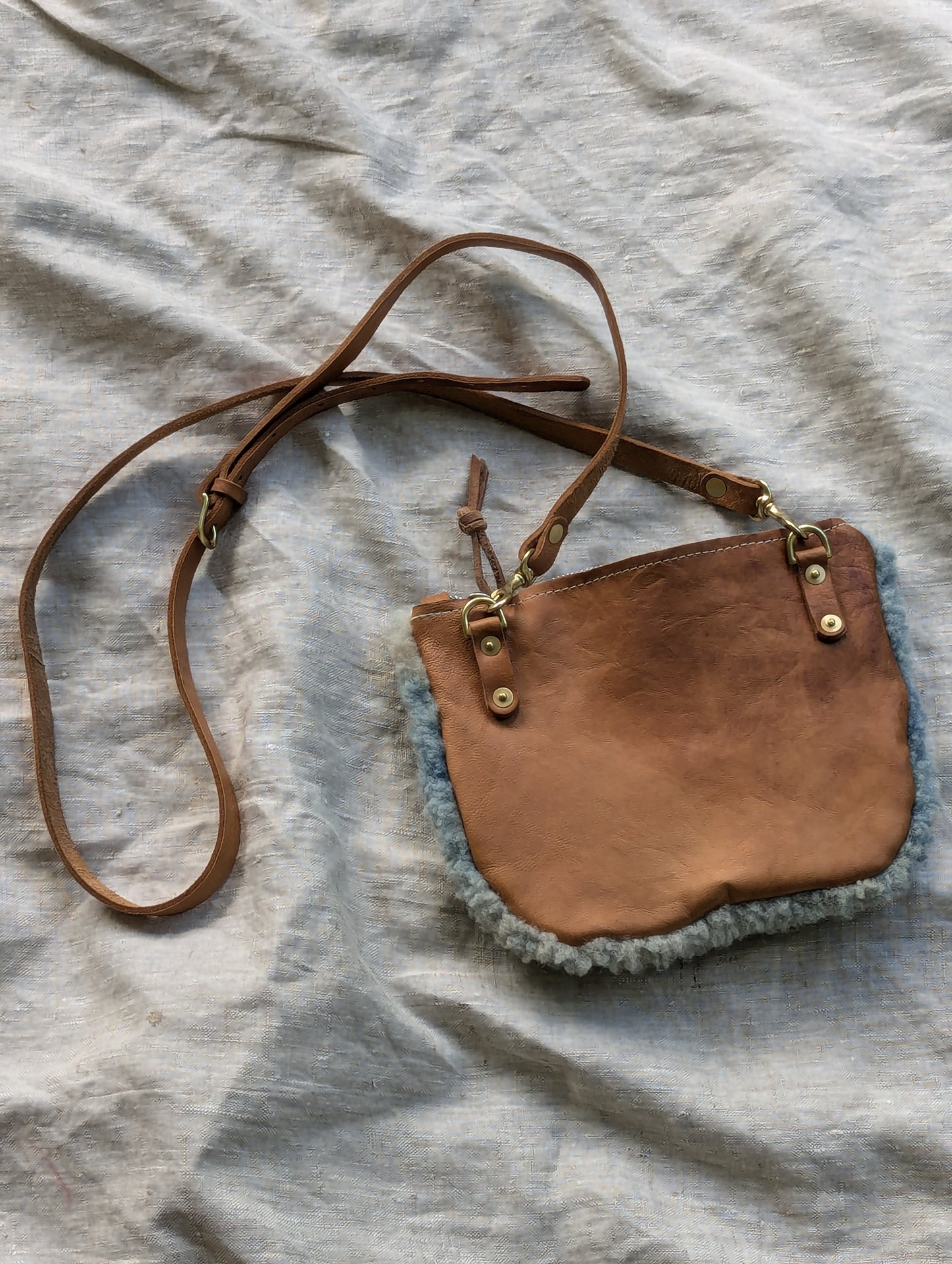Sheepskin Satchel #3 - indigo